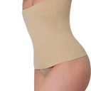BUMPSUIT Postpartum Waist Trainer for Women Lower Belly Fat, Seamless Elastic Fabric Pull Up Style Tummy Control Shapewear (Small, Beige)