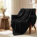 HIMEET Black Ribbed King Size Blanket for Bed - 300GSM Lightweight Fleece Blanket for Men Women, Large Cozy Sofa Couch Bed Blankets Gifts, Striped Spring Home Room Decor, Black, 108x90 Inches