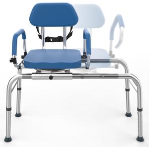 HT TopHinon Slide Shower Chair with Swivel Seat, Padded Backrest, Pivoting Arms, Adjustable Height, 350lb Capacity, for Seniors and Disabled, Blue