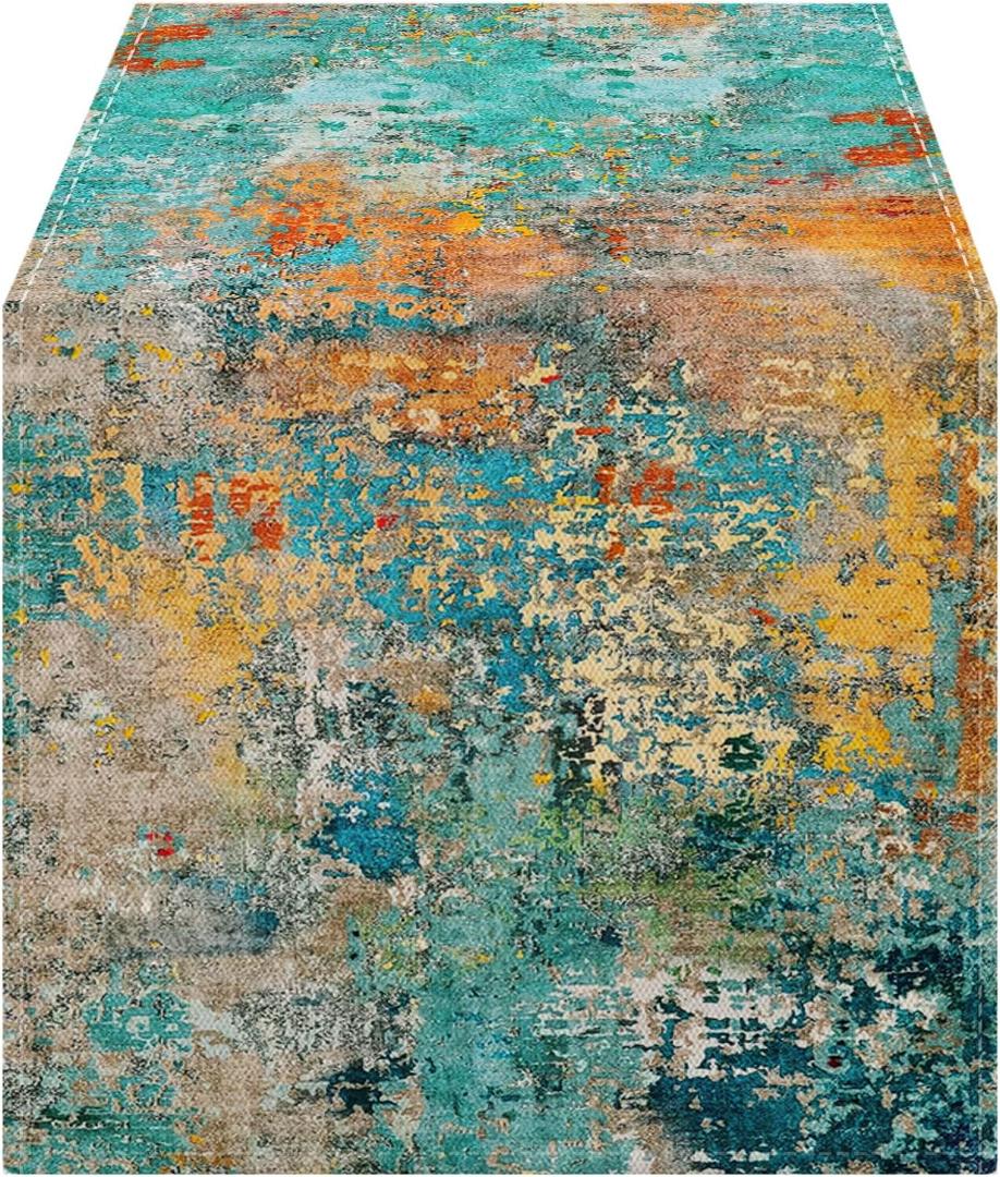 OYIMUA Colorful Teal Boho Table Runner 90 Inches Long Modern Dresser Runner Rustic Spring Fall Table Decor for Home Indoor Outdoor