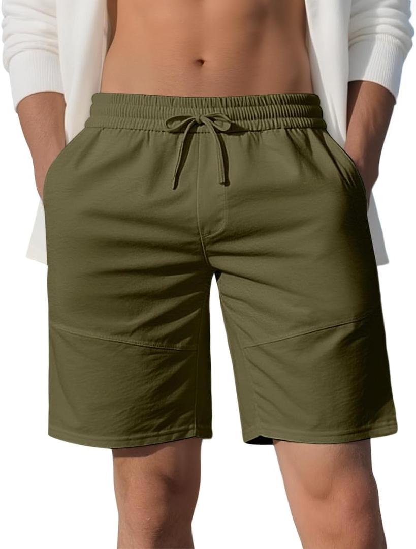 QOSOQ Men's Casual Shorts Work Dress Shorts Drawstring Stretch Summer Beach Flat Front Hybrid Shorts Lightweight Quick Dry (Green, XL)