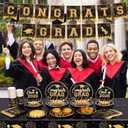 NatNarr Black and Gold Graduation Decorations 2026 Include Class Of 2026 Graduation Plates Napkins Cups Tablecloth Congrats Grad Banner for Middle College High School, 25 Guest