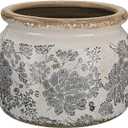 7.7" Large Ceramic Plant Pot Beige Pink Floral Vine Crackle Glaze Rustic Flowers Pot Decorative Planter with Drainage for Indoor Outdoor Plants Home Kitchen Office Decor Gift