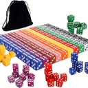 100PCS 16mm(0.63 inch) Game Dice Set 10 Vibrant Colors, Square Cornered D6 Dice with Velvet Storage Bag Ideal for Board Games, Teaching, Party, and Classroom Use