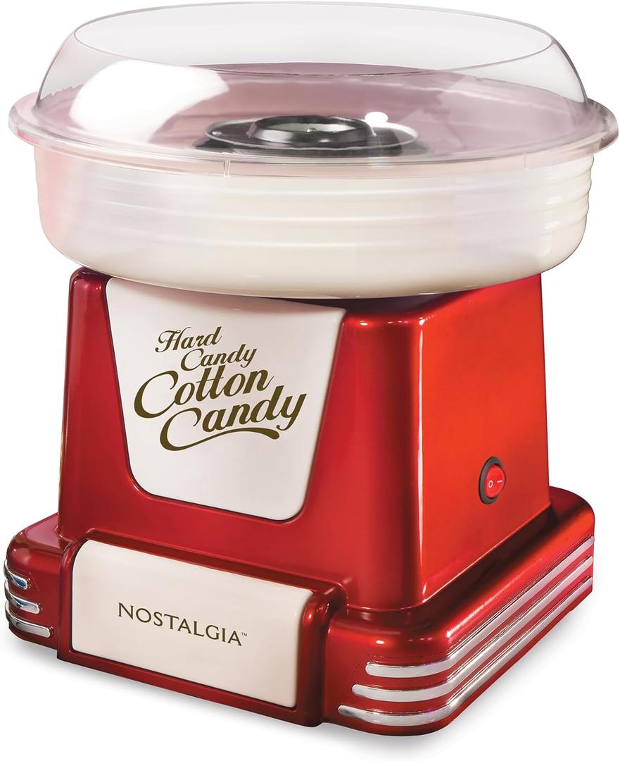 Nostalgia Cotton Candy Machine - Retro Cotton Candy Machine for Kids with 2 Reusable Cones, 1 Sugar Scoop, and 1 Extractor Head  Red