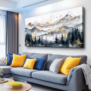 KELIYUAN Large Wall Decor For Bedroom Abstract Wall Art For Living Room Office Decoration Ink Mountain Landscapes Painting Misty Forest Wall Pictures Canvas Artwork Ready To Hang Home Decor 30"x60"