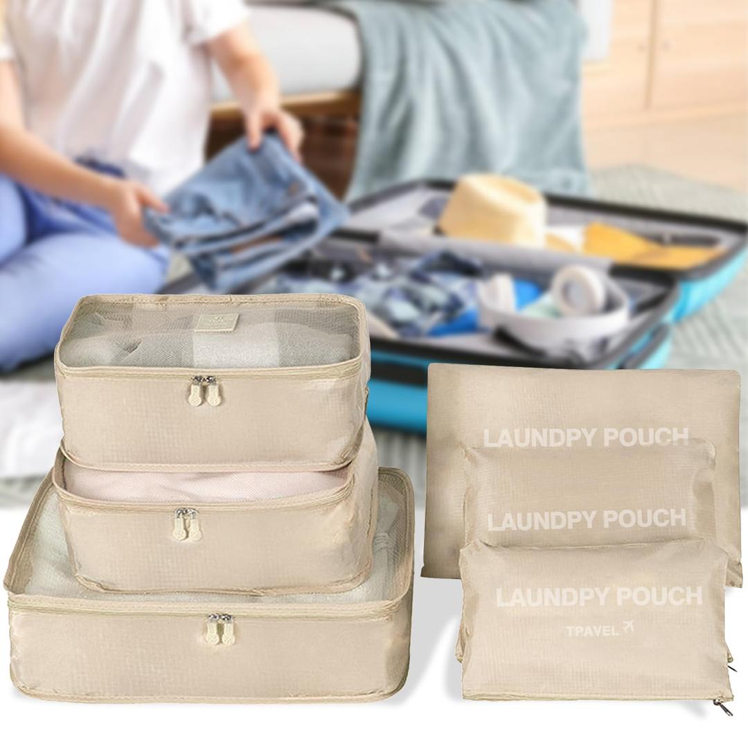 Packing Cubes 6 Set Luggage Packing Organizers for Travel Accessories Suitcase Organizers Travel Essentials (Beige)
