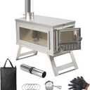 Ultralight Camping Stove Portable Wood Burning Stove for Tent, Camping, Outdoor Cooking, Hunting, Ice Fishing, 16.6 IN Outdoor Wood Stove with 8.2ft Foldable Chimney and Clear Glass