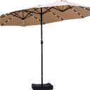 15ft Double Sided Patio Umbrella with Solar Lights, Outdoor Large Umbrellas with Crank Handle and 36 LED Lights, Rectangular Market Umbrella with Base Included for Deck Pool Shade (With Base)