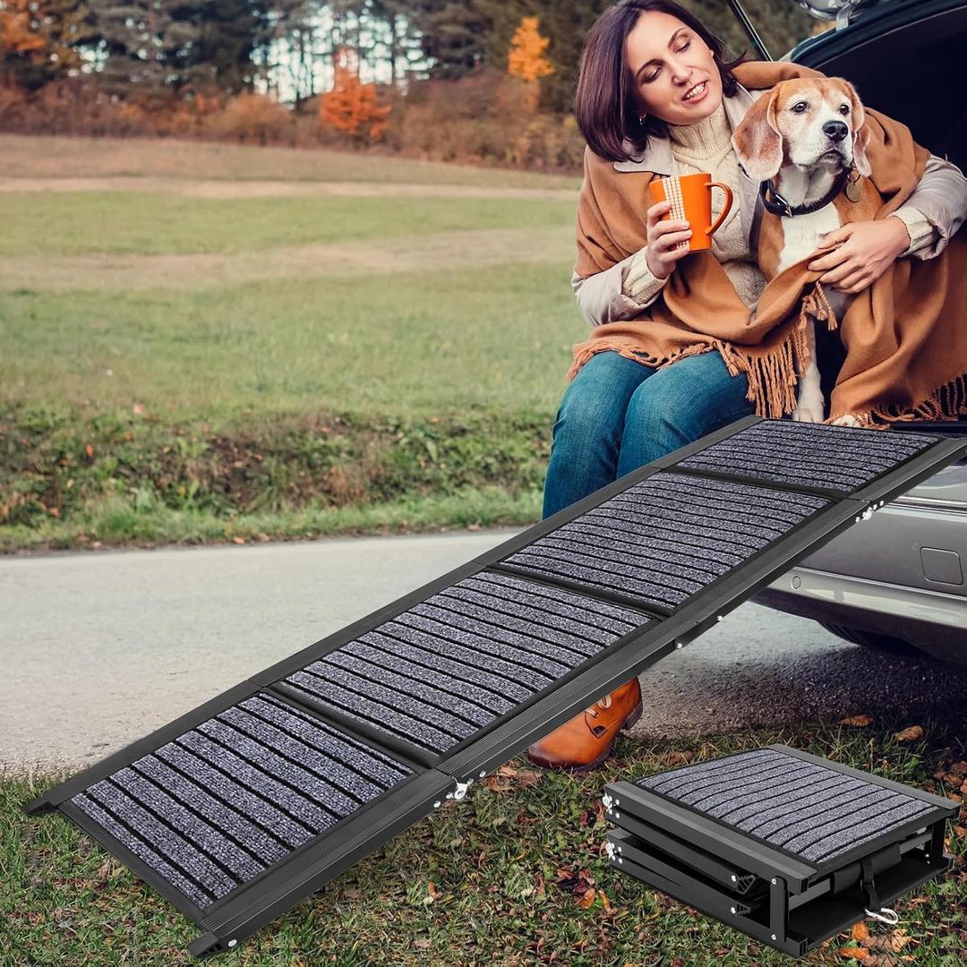 Folding Dog Ramp for Cars, 63"x17" Large Dog Ramp for SUV & Truck, Non-Slip Surface & Side Handle, Portable Pet Ramp