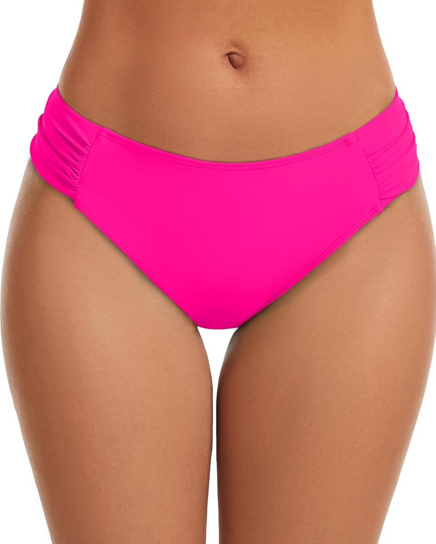 Women's Bathing Suit Bottoms Full Coverage Ruched Bikini Tankini Bottom Swimsuit Brief (Pink, L)