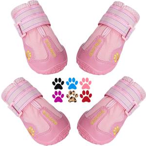 QUMY Dog Shoes for Large Dogs, Medium Dog Boots & Paw Protectors for Winter Snowy Day, Summer Hot Pavement, Waterproof in Rainy Weather, Outdoor Walking, Indoor Hardfloors Anti Slip Sole Pink 2 (Size 2  1.9''x2.4''(W*L) (Pack of 4))