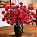 INQCMY Artificial Flowers 12pcs Ball Chrysanthemums for Weddings Silk with Stemsdiy Champagne Bouquets Indoor and Outdoor Decoration Kitchen Table Decor (Red)