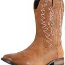 IUV Cowboy Boots For Men Wide Foot Square Toe Western Boots with Classic Embroidered Durable Slip on Boots 10.5