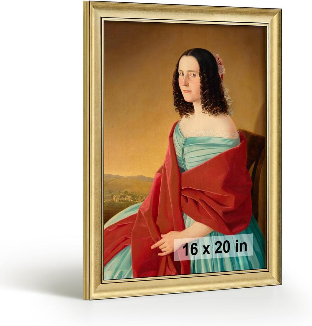 HLiWEGNS Brushed Gold 16x20 Frame  Poster Frame with Brushed Gold Finish  Picture Frame for 16 x 20 Artwork, Canvas Prints, Puzzles, and Wall Decor