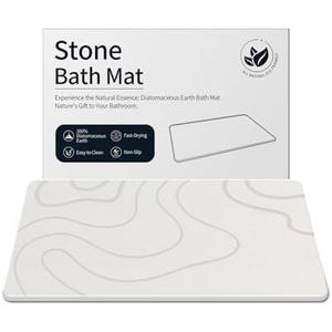 Stone Bath Mat for Bathroom, Diatomaceous Earth Shower Mat Quick Dry, White | Fast Drying, Super Absorbent, Non-Slip, Easy Maintenance, Easy to Clean, Sustainable Material