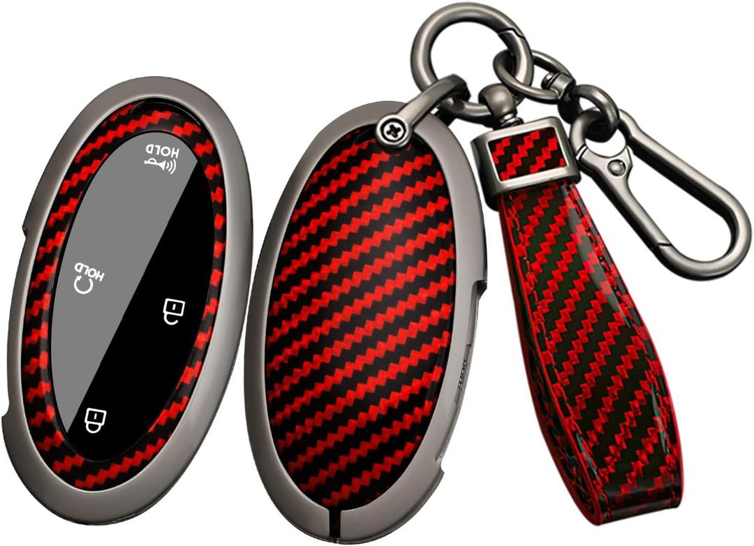 T-carbon Real Glass Fiber Key Cover Compatible with Hyundai lonqi6 Key Case Shell fits for Hyundai Grandeur GN7, KONA, Elanrtra, Santa Fe, Sonata, Tucson Smart Key Protector,Red