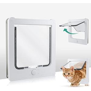 PETLESO Cat Door for Interior Door, Safety Small Pet Door for Interior Exterior Doors Wall with 4 Locks Way, Magnetic Closure Thin Door for Cats Doggie, White