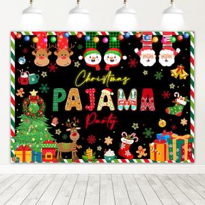 Mocsicka Christmas Pajamas Backdrop Merry Xmas Santa Slumber Ugly Sweater Photography Background Family Pajamas Party Banner Decorations Photo Booth Props (7x5ft)