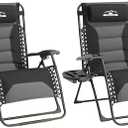 Tisetrail Zero Gravity Lounge Chairs - Oversized Reclining Patio Chairs with Adjustable Pillow & Cup Holder (500lbs Capacity, Black/Gray)