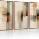 KUVIOKE Framed Abstract Wall Art Minimalist Beige Gray Red Pastel Watercolor Wall Decor Modern Neutral Art Print Home Decor 16x24in (Natural Framed)