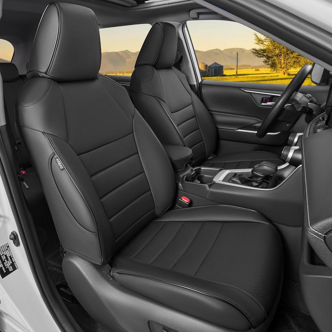 HKZ Fit RAV4 Hybrid Car Seat Covers Set for 2019 2020 2021 2022 2023 2024 2025 Toyota RAV4 Hybrid Model Only LE,XLE,Limited,Woodland Edition,XLE Premium- 5 Seats Full Set Leather(Black)