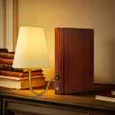 AELS Wooden Bookshelf Lamp with Bulb, Cordless Touch Dimmable Table Lamp with Linen Fabric Shade, Battery Operated, Modern Decorative Bookend, Book Sconce for Office Home Bedroom Bookshelf, Dark Brown