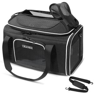 Petskd Top-Expandable Pet Carrier 18x13x9.5 Inches Southwest Allegiant Airline Approved, Soft-Sided Carrier for Small Cats and Dogs with Locking Safety Zippers and Anti-Scratch Mesh(Black) (18.0"L x 13.0"W x 9.5"H, Black)