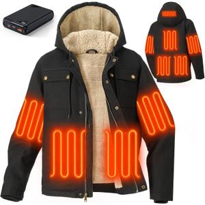 Glaais Heated Jackets for Men with 12V 18400mAh Battery Pack Included, Mens Heated Jacket Rechargeable with Sherpa Lining (3X-Large, Black)