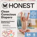 The Honest Company Comfort Dry Disposable Daytime Diapers, Hypoallergenic, Fragrance-Free, Sensitive Skin, Wingin' It + Catching Rainbows, Super Club Box Size 5 (27+ lbs), 84 Count