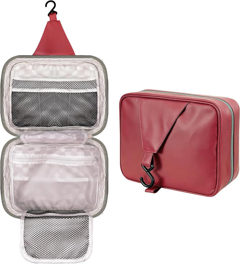 Travel Toiletry Bag with Hanging Hook (Waterproof, red)