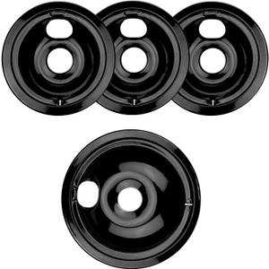 4 Pack Black Porcelain Burner Drip Pan By AMI PARTS - Replacement for Ge Hot-point Range Cooktop Includes 1 8-Inch and 3 6-Inch Drip Pans
