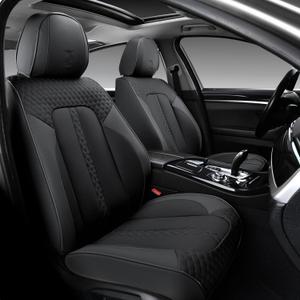 Doogo Leather Seat Covers Front Pair, Universal Seat Cover 2-Pack, Waterproof Leatherette Car Seat Cushions Protectors, Auto Driver Seat Covers Fit for Most Cars Trucks SUV-Black
