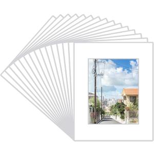 Prudiut 15 Pack 20x16 White Picture Mats, Frame Mattes for 11x14 Pictures Display Photo Frame Mat Core Bevel Cut Mat Board Show Kit for Photos, Prints, Artworks