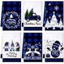 Sratte 6 Pcs Winter Kitchen Towels Blue Black Buffalo Plaid Dish Towels Absorbent Gnome Truck Snowman Bathroom Hand Towel Winter Tea Towel for Kitchen Bathroom Decoration Farmhouse Housewarming Gift