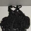 OYOANGLE Women's Crochet Hollow Out Swimsuit Cover Up Deep V Neck Sleeveless Beach Midi Dress Swimwear (Large, Black)