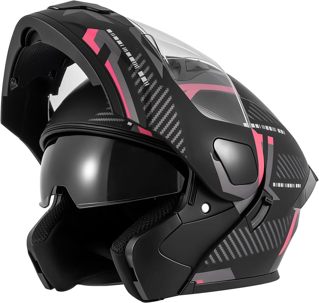 Adult Motorcycle Helmets Modular Flip-Up Full Face Helmet, DOT (Pink, S) | Dual Visor Motorcycle Full Face lightweight Helmet for Adults Men Women Moto ATV UTV Snowmobile