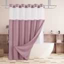 No Hooks Needed Linen Shower Curtain and Liner Set,Blush Pink Hotel Luxury Decor Shower Curtains for Bathroom with See Through Top Window,Water Resistant Fabric,72Wx72L,Blush Pink