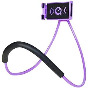 Universal Smart Mobile Phone Stands,360 Rotating Hanging on Neck Cell Phone Mobile Mount Holder, Multiple Functions Flexible Lazy Bracket (Purple)