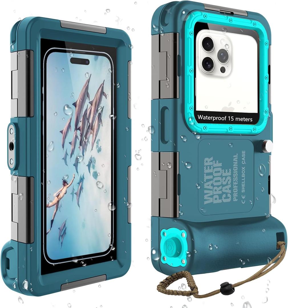 Kfisiso Waterproof Diving Phone Case, Universal Fit with iPhone 17/16/15/14/13 Pro Max Plus(Phone Volume Key on the Left), Professional Scuba Underwater Housing[15M/50FT] for Snorkeling Filming, Teal