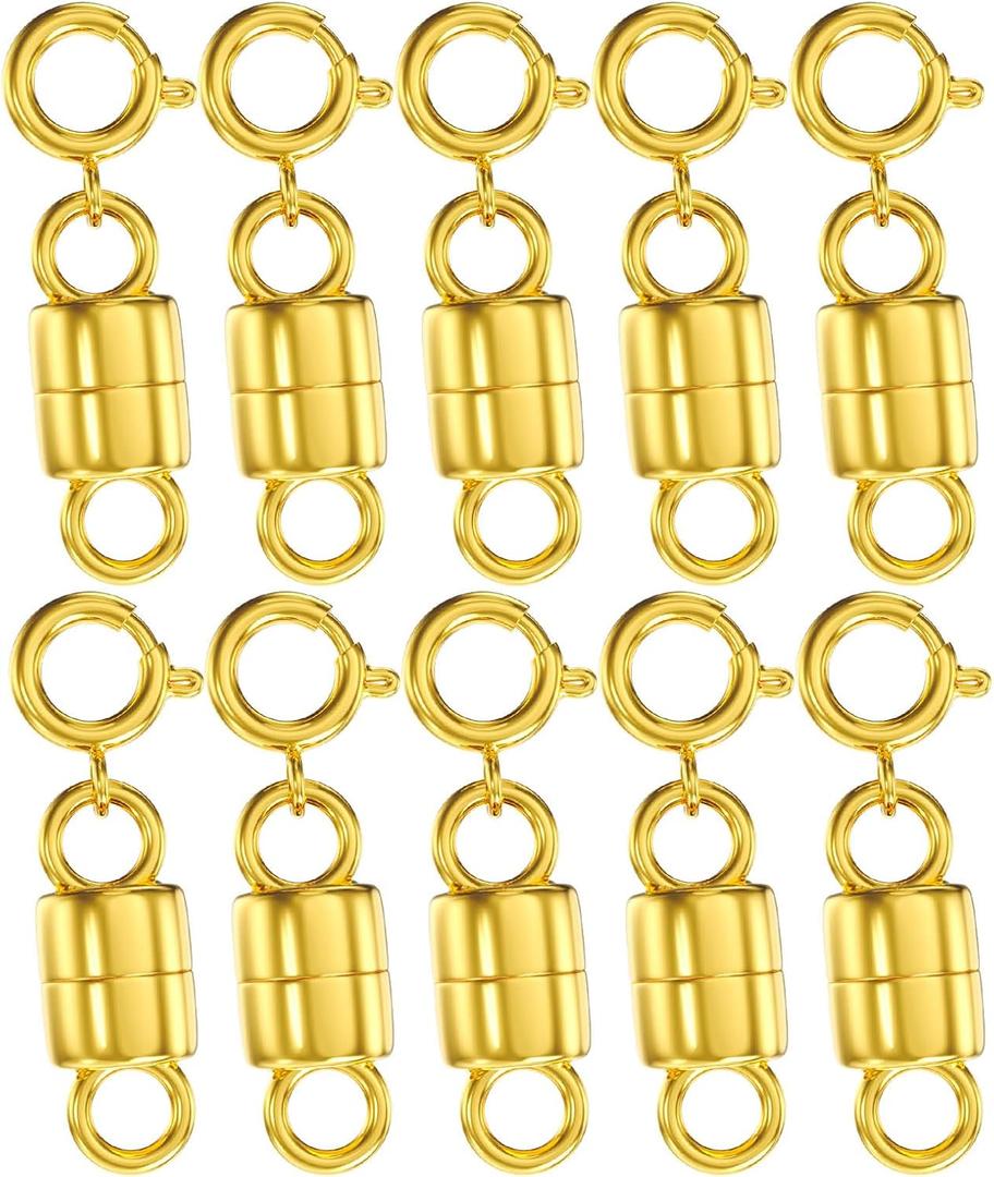 2 x Clysoru Necklace Clasps and Closures 14k Gold and Silver Beads Chain Extender Necklaces Bracelet Safety Locking Jewelry Clasp Converter (10pcs Golden)