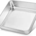E-far 8x8 Inch Square Cake Pan, Stainless Steel Baking Pan for Lasagna Brownies Casseroles, Silver Square Bakeware for Oven Cooking, Non-Toxic & Rust Free, Dishwasher Safe, 2 Inch deep
