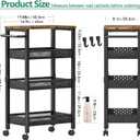 Vivihomety Utility Slim Storage Cart with Wheels, 4-Tier Narrow Rolling Organizer Shelf with Wood Top, Metal Storage Rack and Space-Saving Organizer for Bathroom, Kitchen, Laundry Room, Small Spaces