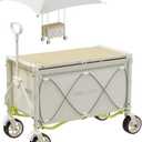 ONEFOREST Collapsible Wagon Cart with Canopy Tent, Portable Large Capacity Foldable Wagon Cart, Heavy Duty Garden Cart with Wheels for Camping Sports Beach Backyard and Picnics, Beige