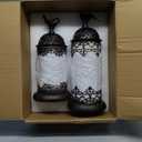 Nuptio Vintage Pillar Candle Holders Moroccan Wrought Iron Hurricane Candle Holder Ornate Centerpiece for Mantlepiece Decorations, Candlestick Holders for Table Living Room Balcony Garden, 2 Pcs (Black)