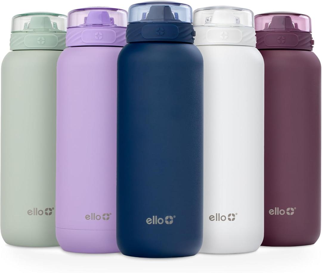 Ello Cooper 32oz Stainless Steel Water Bottle Vacuum Insulated with Straw and Carry Handle, Leak Proof Locking Lid with Soft Silicone Spout, Dishwasher Safe, Winter Solstice