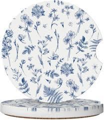 Bees Boho Florals Car Coasters, 2PCS Universal Anti-Slip Car Accessories, 2.56in Ceramic Cup Holders with Finger Notch