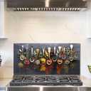 fzxwyishu Tempered Glass Backsplash For Kitchen,Spice Back SplashBehind Stove,Easy to Clean Kitchen Sink Cover Splash Guard, Home Kitchen Dcor (Art Deco 1, 30"x14"(76.2x35.56cm))