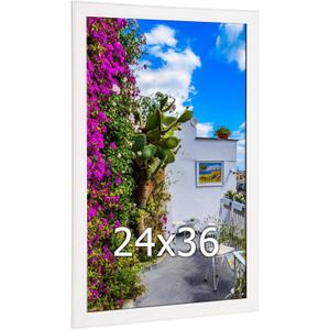 Wood 24x36 Poster Frame White, Modern Natural Woodgrain 36x24in Picture Frame, Rustic Wooden 24 x 36 inch Gallery Wall Photo Poster Frame with HD Plexiglass, Horizontal Vertical Wall Mounting Display