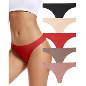 voenxe Seamless Women Underwear Thongs,No Show Ladies Thong,Invisible No Line Breathable Comfortable Panties Undies,Womens No Seam Soft Wide Gusset Tanga,Legging Underpants for Woman 5-Pack Size S